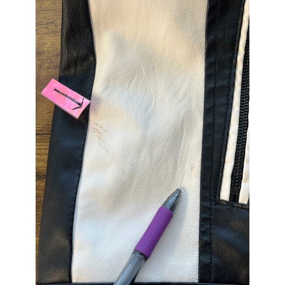 American Breed Mens XL Black/White 100% P Leather Racer/BikerFleece Jacket FLAWS - Picture 3 of 16